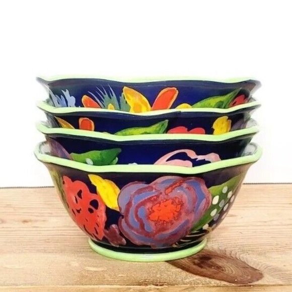 The Pioneer Woman Other - The Pioneer Woman Celia Blue Floral Soup Cereal Bowls SET OF 4 Scalloped Edge